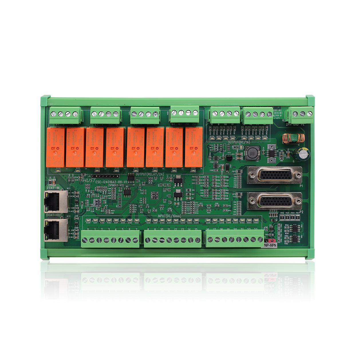 EtherCAT 24點(diǎn)輸入/16點(diǎn)輸出（8繼電器&8點(diǎn)晶體管）/2軸控制 IO運(yùn)動(dòng)模塊